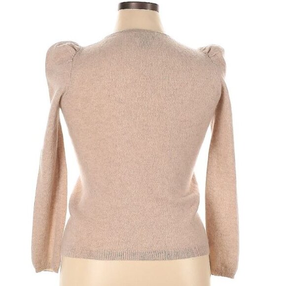 C by BLOOMINGDALE'S, 100% cashmere tan sweater with puff sleeve shoulders - Picture 9 of 10